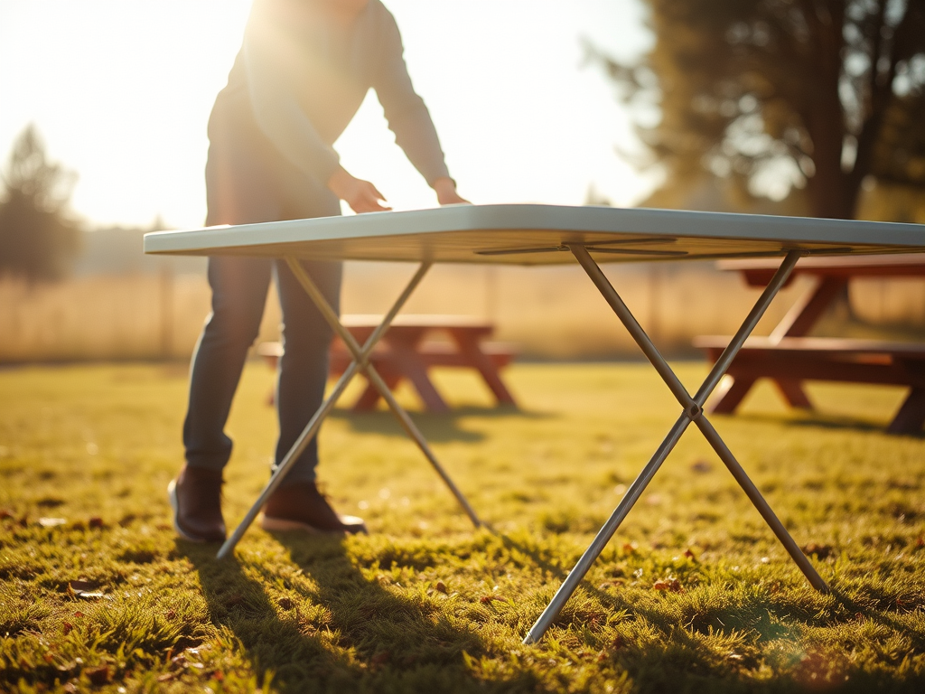 a person standing at a table