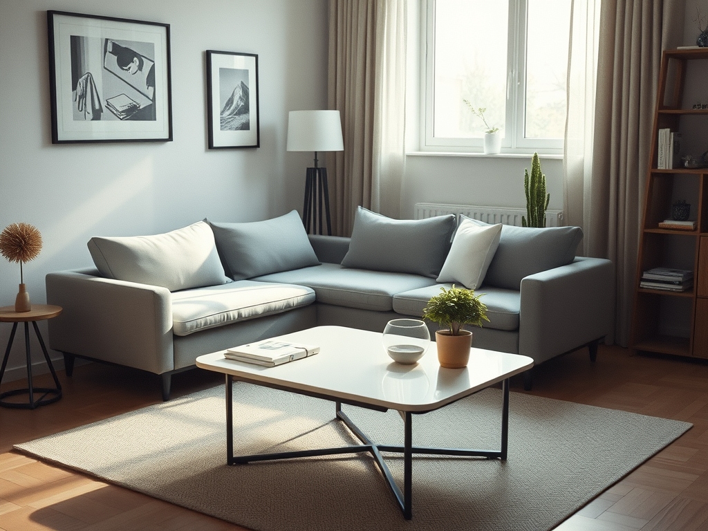 a living room with a couch and a coffee table